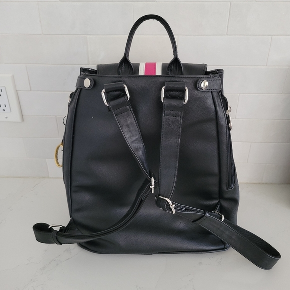 Court Couture Hampton Striped Tennis Backpack Racquet Sling Bag Black Pink - Picture 2 of 8